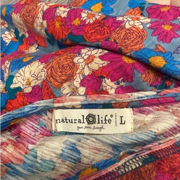 Natural Life Pink Blue Floral Hangout Cotton Jersey Midi Tank Dress Boho Cottage - Picture 9 of 10